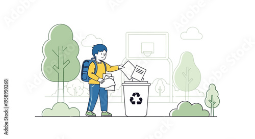 Boy Recycling Books in Park, Environmental Awareness, Sustainable Lifestyle