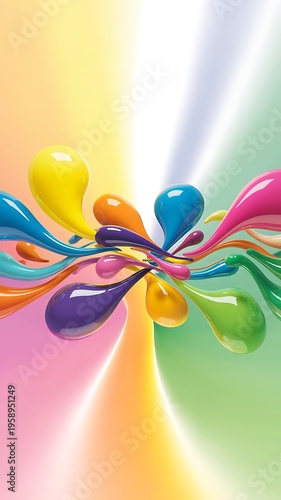 Swirling abstract colorful liquid shapes on a bright gradient background