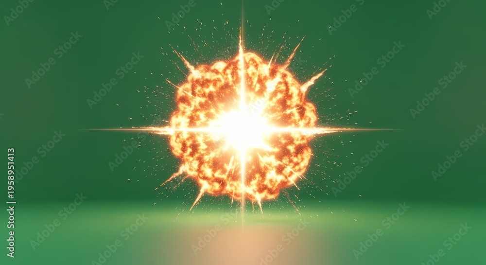 Obraz premium Bright and fiery explosion with glowing embers against a dark green backdrop