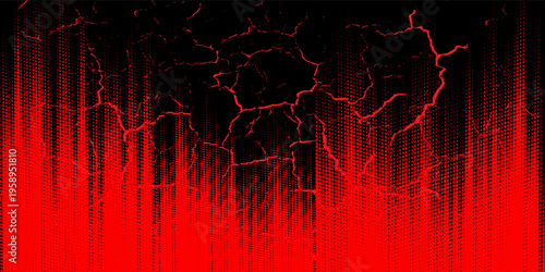 Red grunge texture on a black background. Vector halftone gradient effect. Dark abstract background. 80s retro style colors and textures.