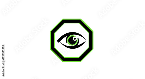 Alert Eye Symbol In Octagon Frame With Neon Glow Effect