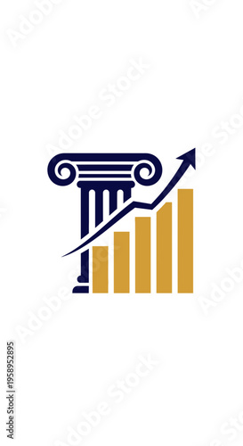 Ancient Pillar And Upward Trending Graph Illustrating Business Growth