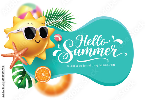 Hello Summer Soaking Up the Sun and Living the Summer Life Abstract Banner Vector Illustration