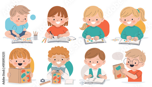 Children doing arts and crafts.