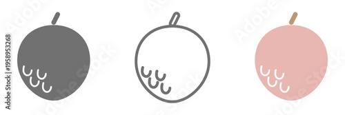 ライチのシンプルアイコンセット 線画とフラットカラーの果物イラスト