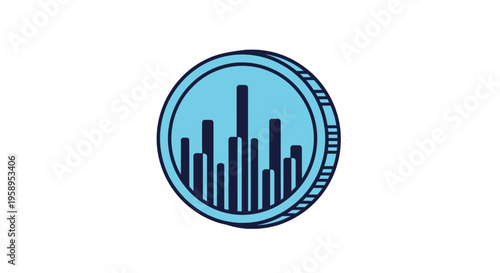 Blue Coin With Abstract Cityscape Graphic