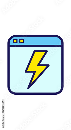 Bright Lightning Bolt Icon Symbolizing Power Within a Digital Window Interface
