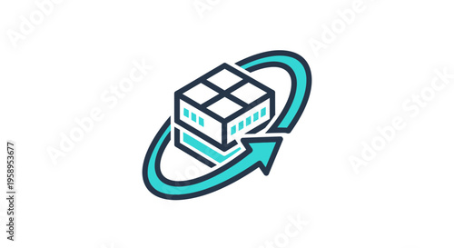 Cube Object With Rotating Arrow And Recycle Symbol