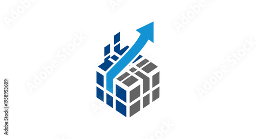 Cube With Upward Arrow Represents Growth And Progress
