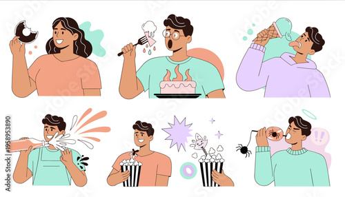 People enjoying snacks and drinks.