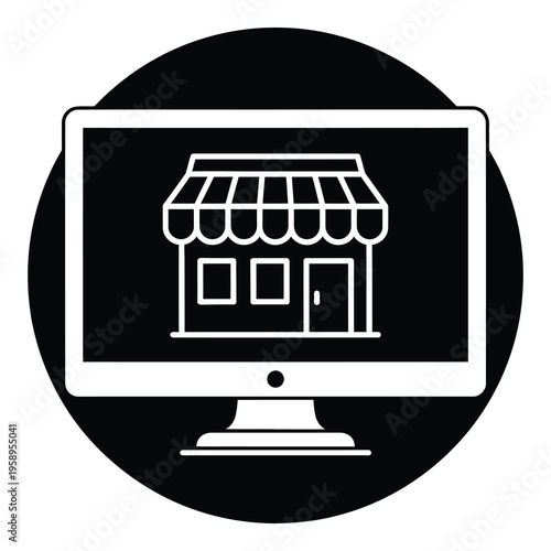 Ecommerce store on computer screen icon for online shopping concept icon