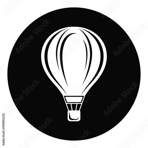 Hot air balloon icon in white color on circular black background icon