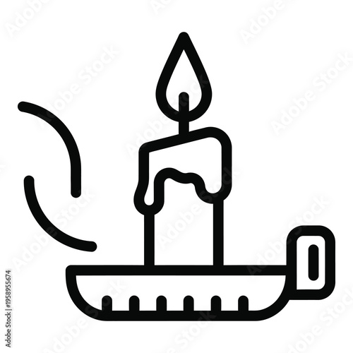Line art illustration of a melting candle on a tray with smoke  simple icon icon