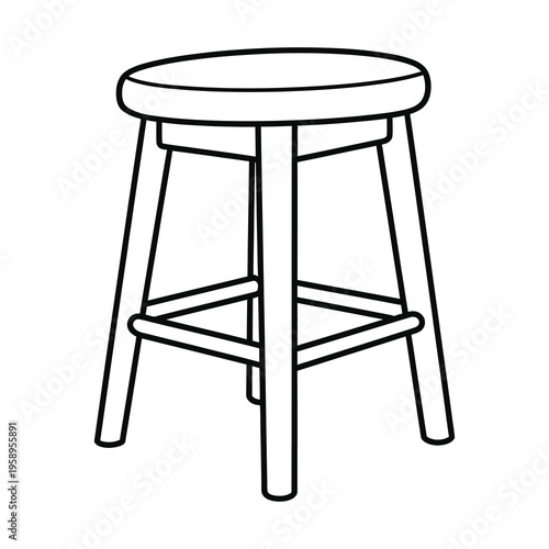 Line drawing of a simple wooden stool with three legs and a footrest icon