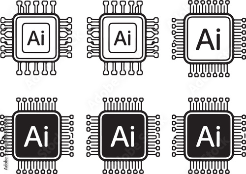 Adobe illustrator ai logo on computer processor chips variations