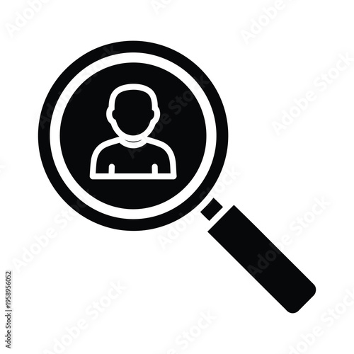 Magnifying glass with person icon in the center for search concept icon