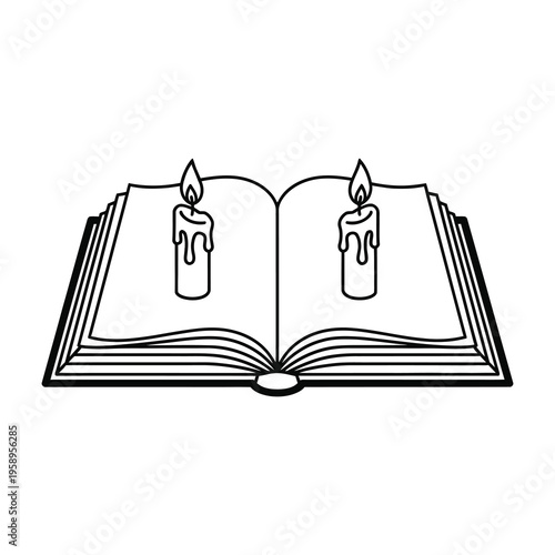 Open book with two lit candles on the pages icon