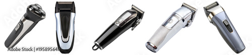 Quadro su tela Modern electric shavers and hair clippers, essential grooming tools for men, isolated on a transparent background