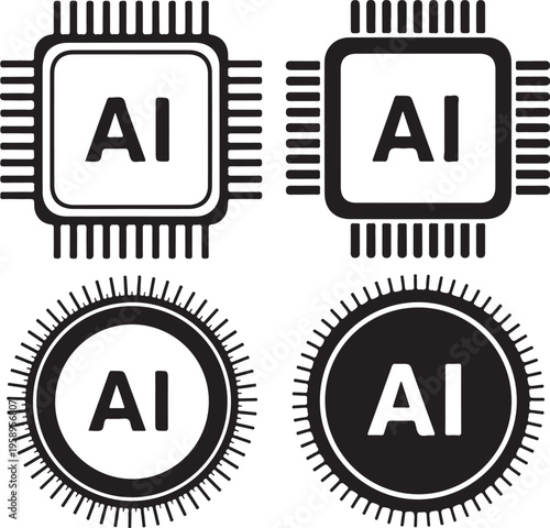 Four artificial intelligence logos with ai text and circuit board designs