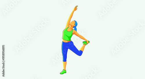 Woman stretching and balancing in a yoga pose.