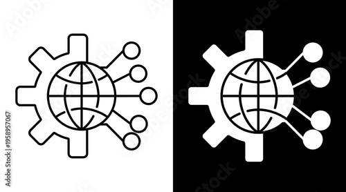 Network Connection Icon. Two-Tone Version On Black And White Background