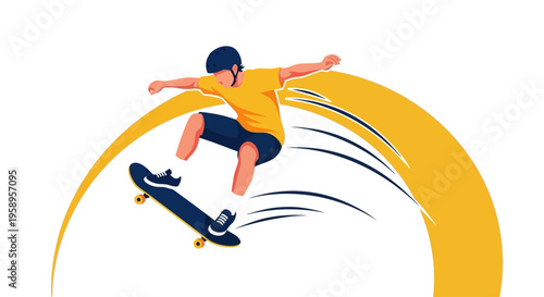 Young skateboarder jumping high performing an ollie trick in mid-air.