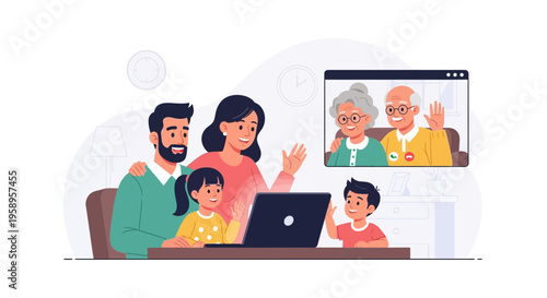 Family video call with grandparents, connecting across distance, modern communication