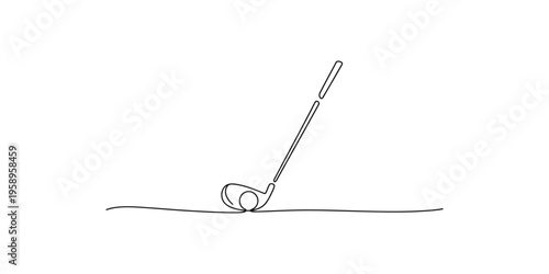 Golf club hitting a ball on the ground in a single line drawing style sports