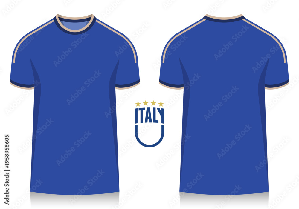 Fototapeta premium Soccer jersey or football kit template design for Italy national football team. Soccer shirt icon for football world tournament in 2026. Front and back view soccer jersey mockup. 