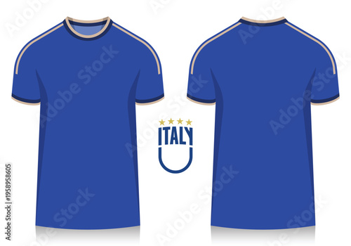 Soccer jersey or football kit template design for Italy national football team. Soccer shirt icon for football world tournament in 2026. Front and back view soccer jersey mockup. 
