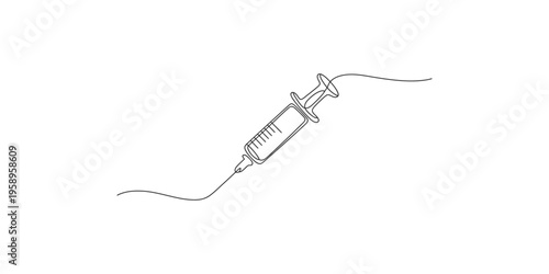 A line drawing of a syringe with a needle and plunger injection medical medicine healthcare