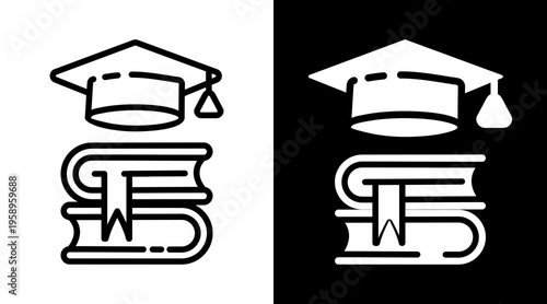 Studying Icon. Two-Tone Version On Black And White Background