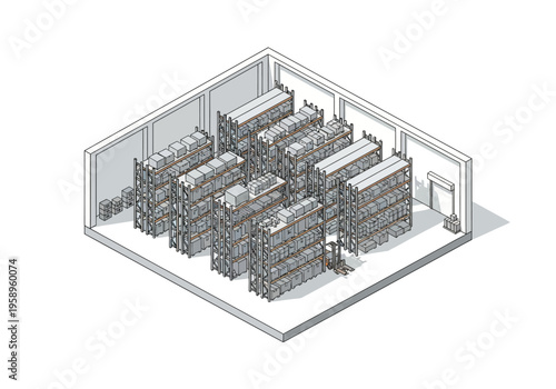 Industrial Warehouse Storage Racks with Goods and Loading Dock Illustration