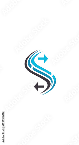 Dynamic S-Shaped Flow with Contrasting Arrows Symbolizing Direction and Movement