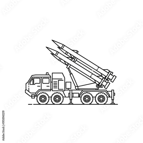 Missile launcher truck with rockets on a white background