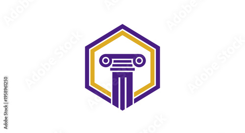 Elegant Hexagonal Emblem Featuring Classic Ionic Column Design