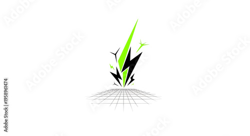 Energetic Bolt Explosion Emerging From Grid Digital Graphics