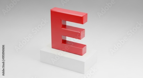 Red Letter E on White Background with Shadow.