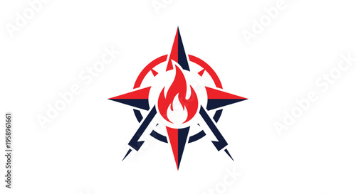 Fiery Compass Symbol Logo Design Red Blue White Abstract Graphic
