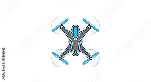 Futuristic Quadcopter Drone Flying Through The Sky Vector Illustration