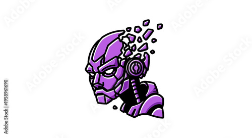 Futuristic Robot Head Disintegrating Abstract Digital Art