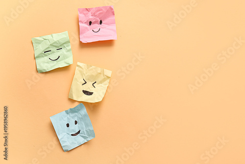 Crumpled sticky papers with...