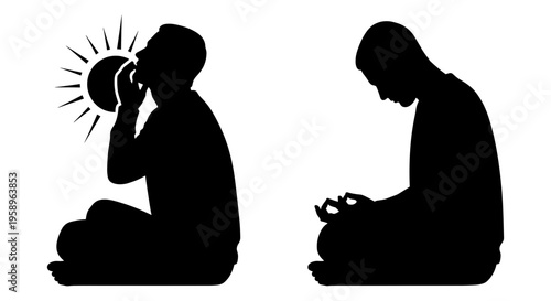 Contrast between ancient communication and modern digital engagement silhouettes Vector, illustration