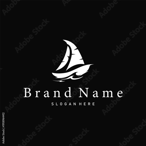 futuristic modern sailboat logo with sharp geometric shapes symbolizes innovation, speed and progress in the global maritime world.