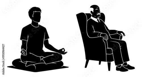 A contemplative meeting between a seated man and a therapist in a relaxed setting Vector, illustration