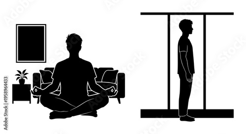 Person meditating and standing posture comparison illustration Vector, illustration