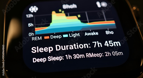 Tapety artystyczne Digital sleep tracking data display with duration and deep light REM stages