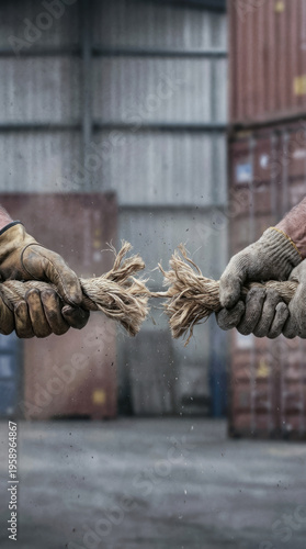 Supply chain disruption tension rope tug strategic crisis management negotiation metaphor industrial conflict concept