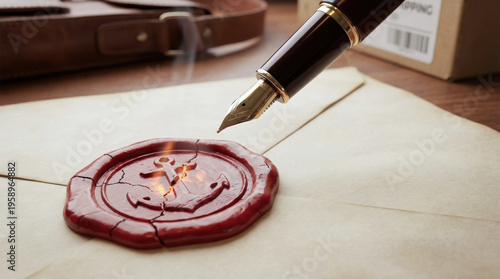 Wax seal fountain pen burning wax anchor symbol vintage letter old paper sealed envelope legal document supply chain disruption strategic negotiation crisis management contract agreement signature