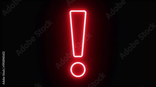 A bright red neon exclamation mark glows against a dark, empty background